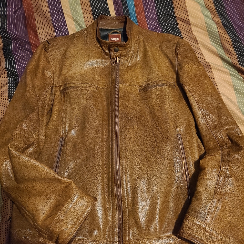 Mens Hugo Boss Jeti leather jacket size L